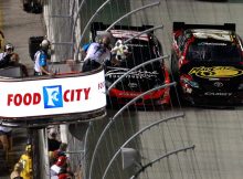 (Left to right) Kyle Busch beats Joe Gibbs Racing teammate Joey Logano to the finish line by .019 seconds, the closest NASCAR Nationwide Series finish at Bristol Motor Speedway, on Friday in the Food City 250. Credit: Tom Pennington/Getty Images for NASCAR